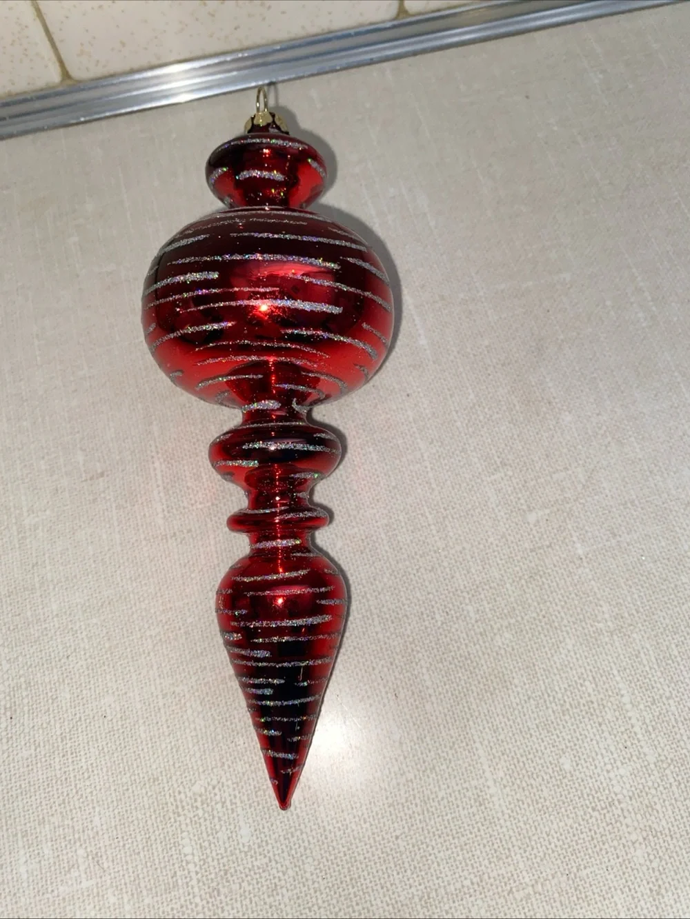 Vintage‎ Red Glitter Accents Glass Christmas Ornament